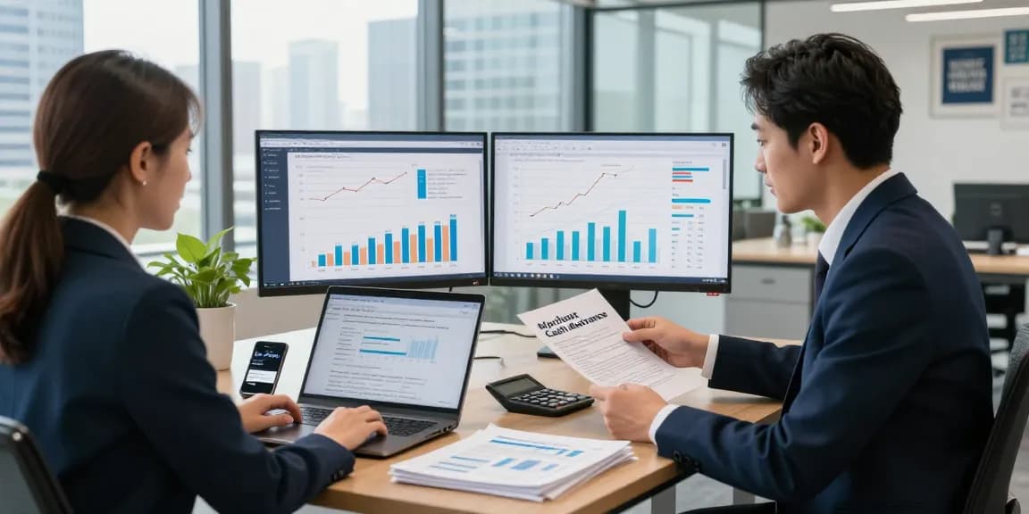 Consultation on PayPal merchant cash advance with financial advisor in modern office setup