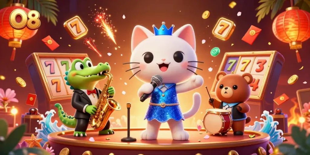 Win big at O8 casino with exciting 3D slot reels bursting with action and vibrant characters.