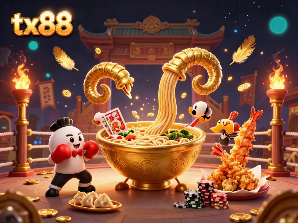 Experience tx88 with a vibrant 3D illustration showcasing an engaging casino scene featuring animated food characters.