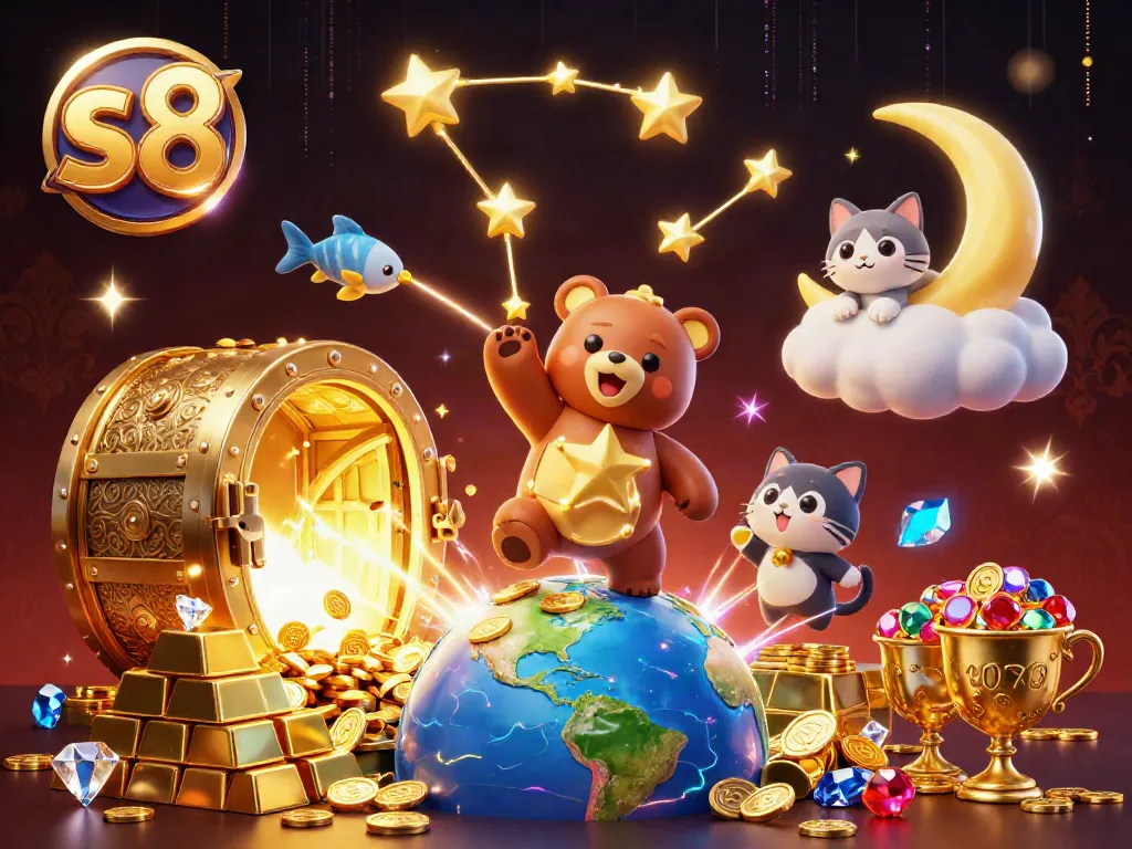 Scoop up coins and win big with s8 at this dazzling casino illustration featuring surprises and treasures.