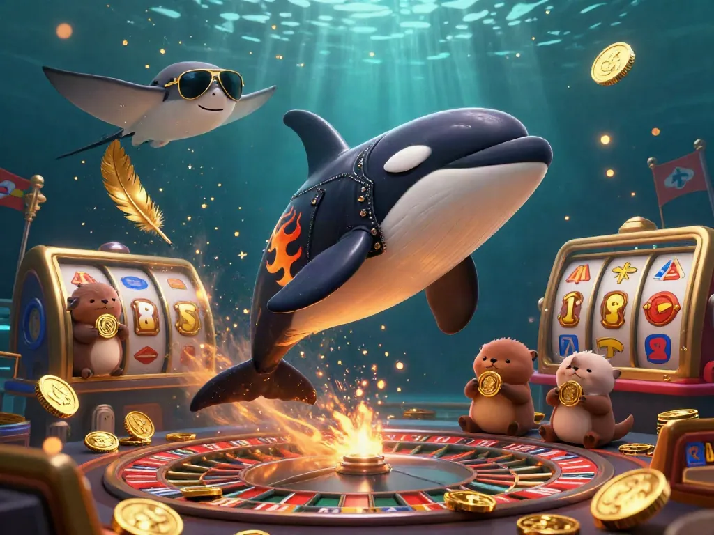 Experience the thrill of KK WIN with a vibrant underwater casino scene featuring an orca, stingray, and otters.