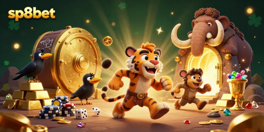 Experience the thrill of sp8bet with a prehistoric casino adventure featuring vibrant characters and treasures.