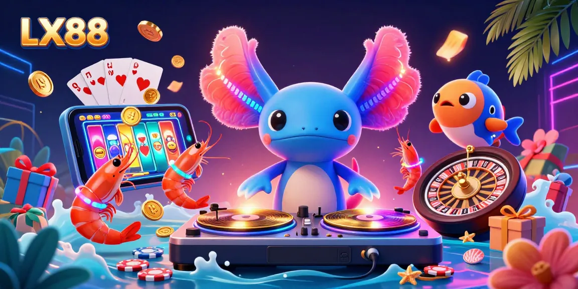 LX88 showcases vibrant underwater casino scene with a DJ axolotl, dancing shrimp, and exciting slot game elements.