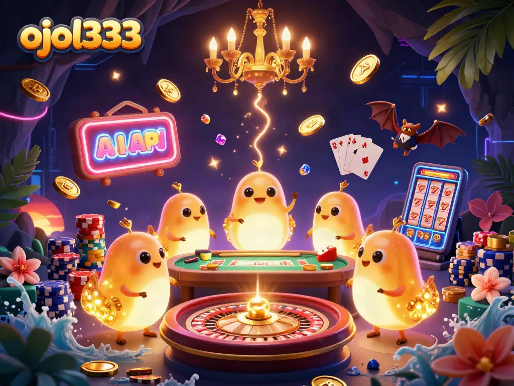 Experience excitement with ojol333 as glowworms brighten a vibrant casino scene!