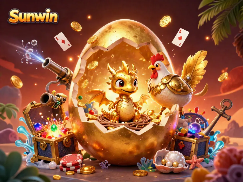 Experience exciting gaming with Sunwin's golden dragon and poker chip scene, capturing casino spirit.