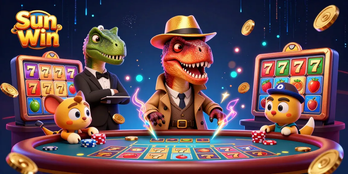 Interact with Sun Win's thrilling blackjack scene featuring clever cartoon characters in action.