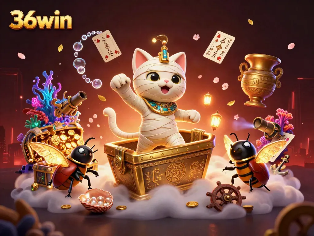 Engage with 36win's exciting world of online casino games in this vibrant 3D illustration.