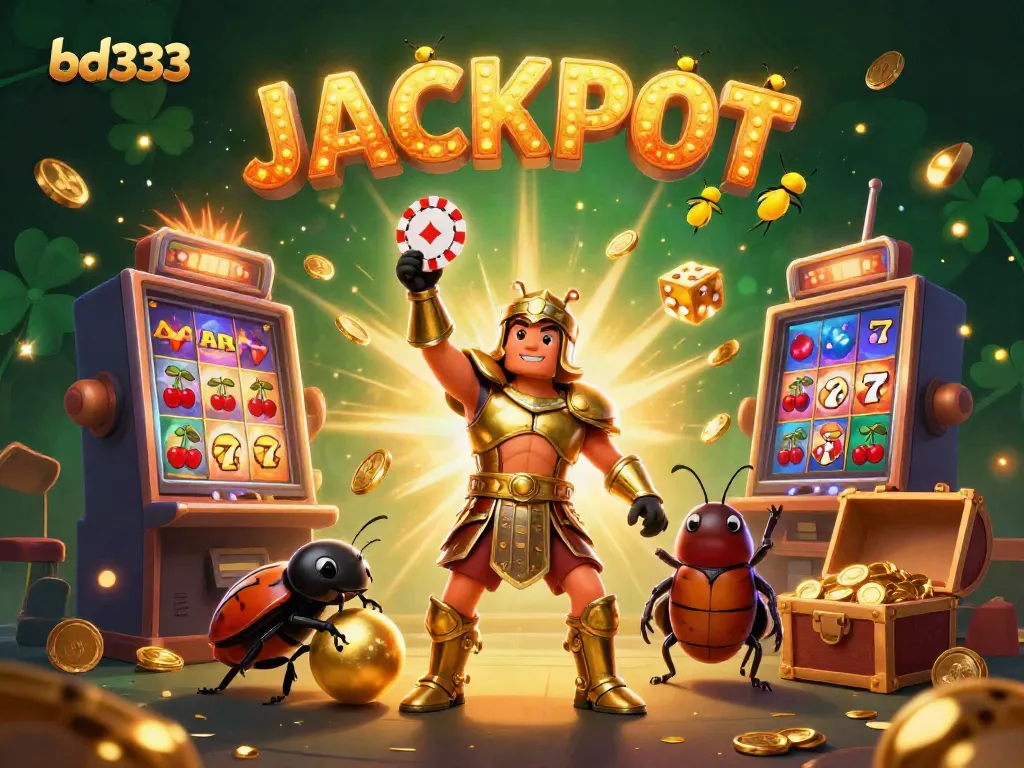 Experience big wins with bd333, featuring a dynamic scene of cartoon characters celebrating a jackpot victory.