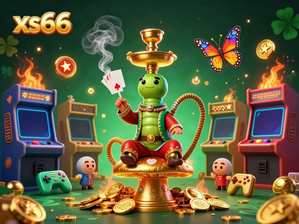 Engage in the thrilling experience of xs66 with a vibrant 3D casino scene featuring characters and arcades.