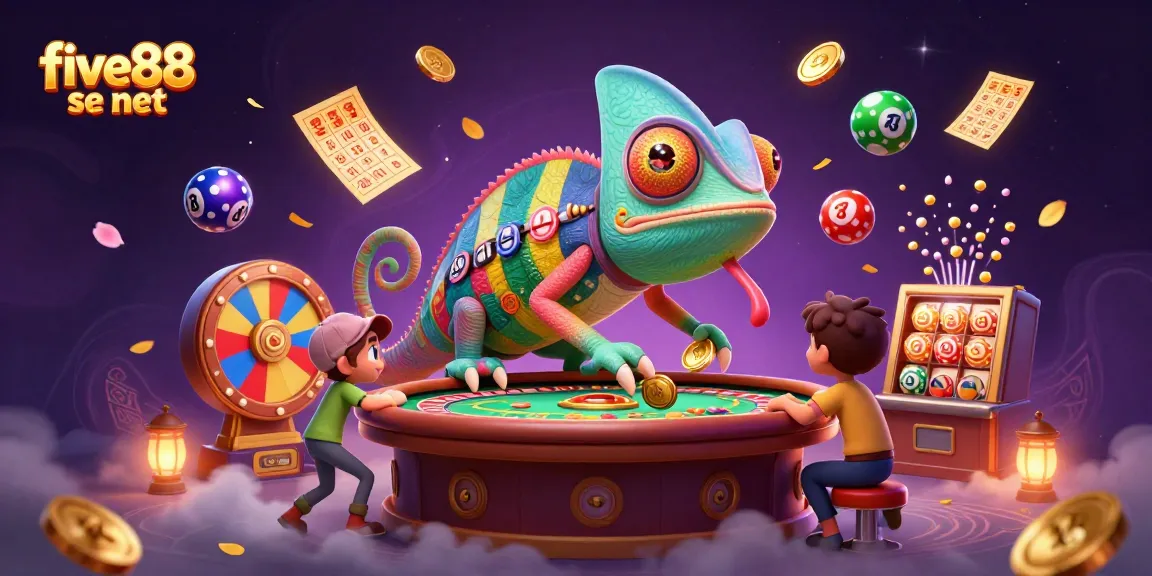 Experience vibrant gaming with five88 se net as a chameleon casino owner amidst lottery excitement.