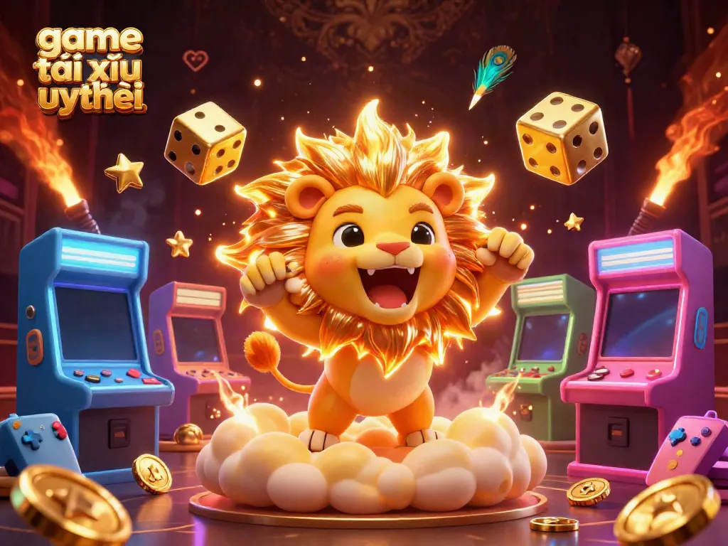 Engage in game tài xỉu uy tín with a vibrant 3D illustration featuring glowing casino elements and characters.