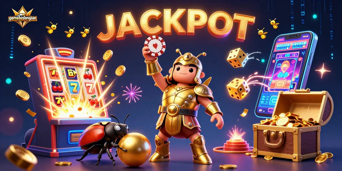 Experience gamebaidangian excitement as a heroic beetle triumphantly lifts a poker chip amid vibrant casino scenes.