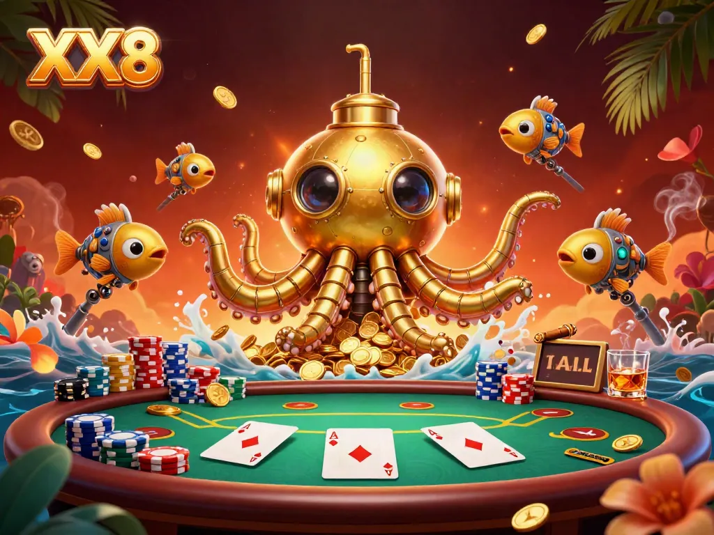Engage with the dynamic casino scene featuring XX8 in a vibrant poker setting.