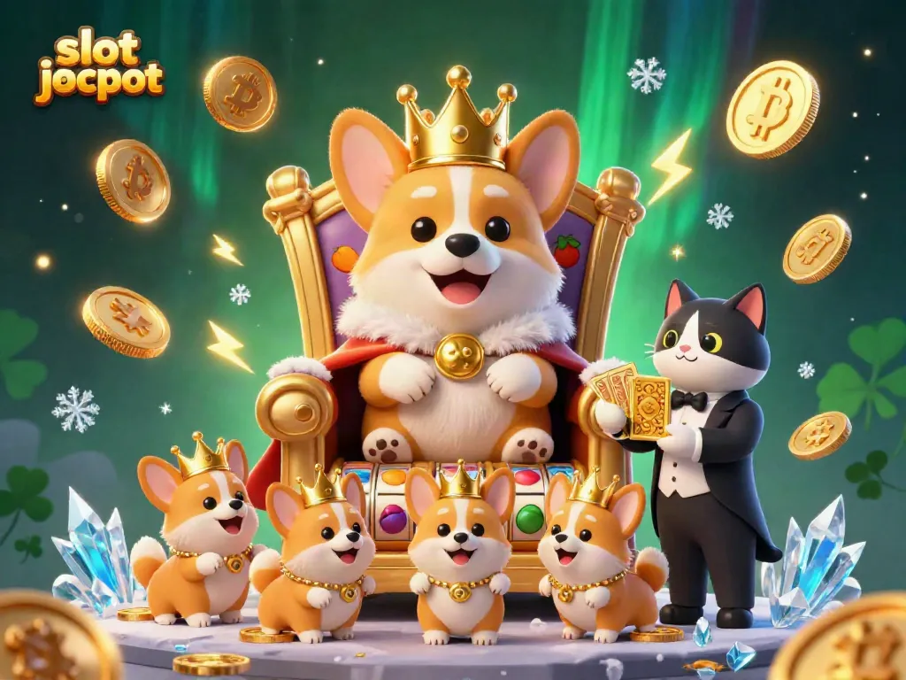 Experience thrilling big wins with slot jackpot reels, colorful coins, and playful characters in this dynamic illustration.