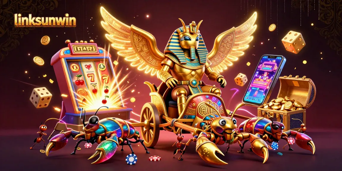 Play exciting games at linksunwin with vibrant 3D casino elements and a jackpot scene.