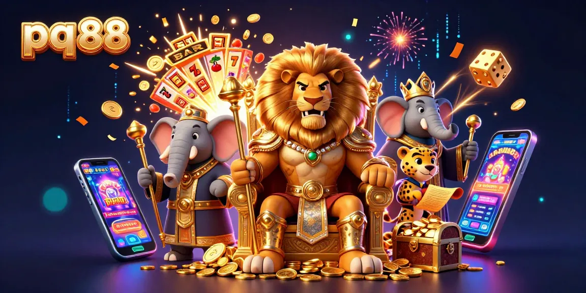 Engage with exciting pq 88 casino games amidst vibrant 3D illustrations of luck symbols.