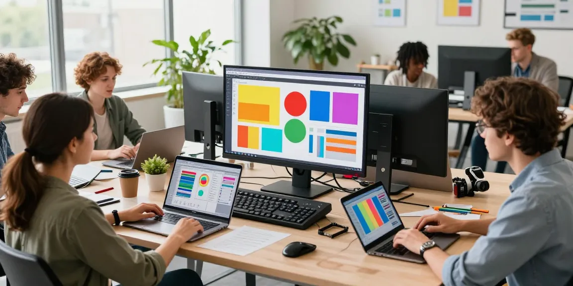 Diverse team working together on a mix board in a modern office environment, showcasing creativity and collaboration.