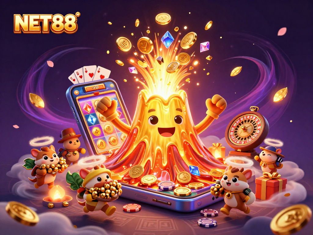 Experience thrilling wins with NET88 at a vibrant casino adventure featuring treasures and games.