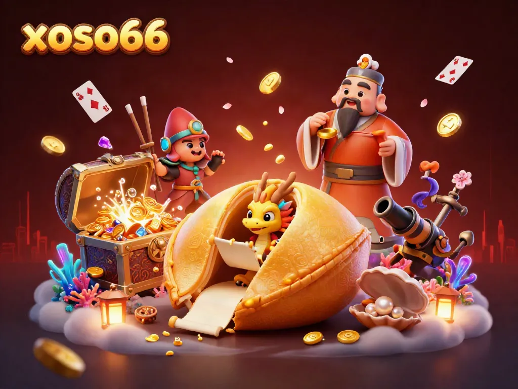 Experience the thrill of xoso66's lottery with golden treasures and magical scenes.