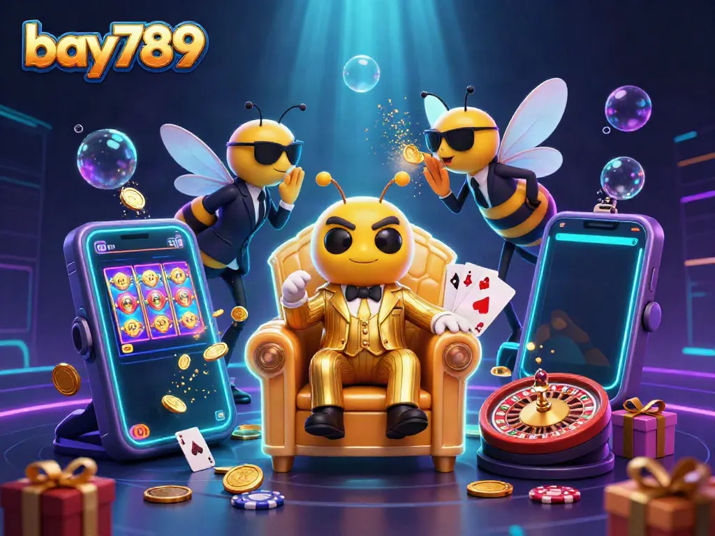 Experience the vibrant excitement of bay789 with a bumblebee mob boss and casino elements in a glimmering throne room.
