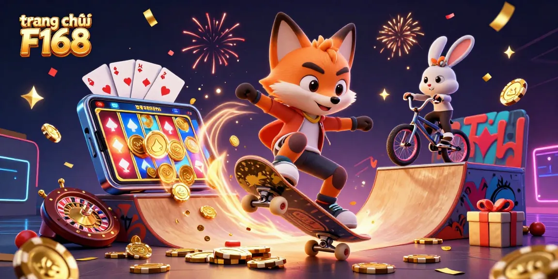 Engaging 3D illustration showcasing energetic action on trang chủ F168 with vibrant casino themes and characters.