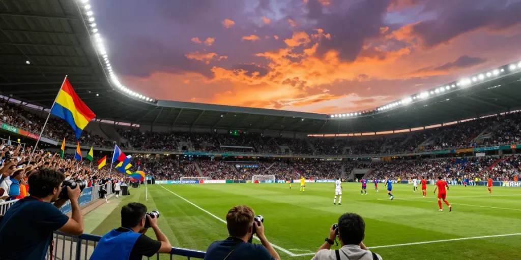 Thapcamtv broadcasting live soccer match with energetic crowd and players in action