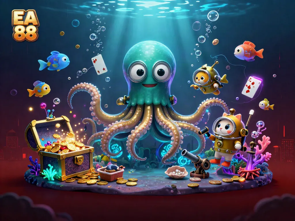 Experience the thrill of EA 88 with a vibrant 3D illustration featuring a treasure-filled ocean scene.