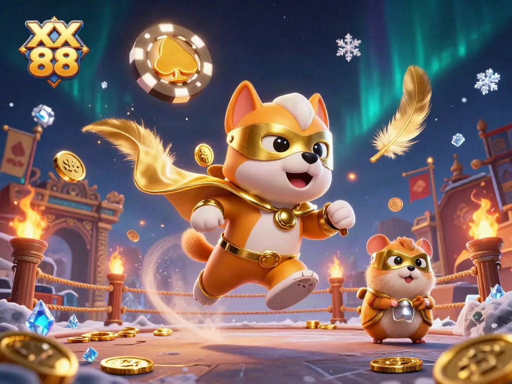 Bet big with XX 88's vibrant 3D casino-themed illustration featuring a superhero dog and hamster.