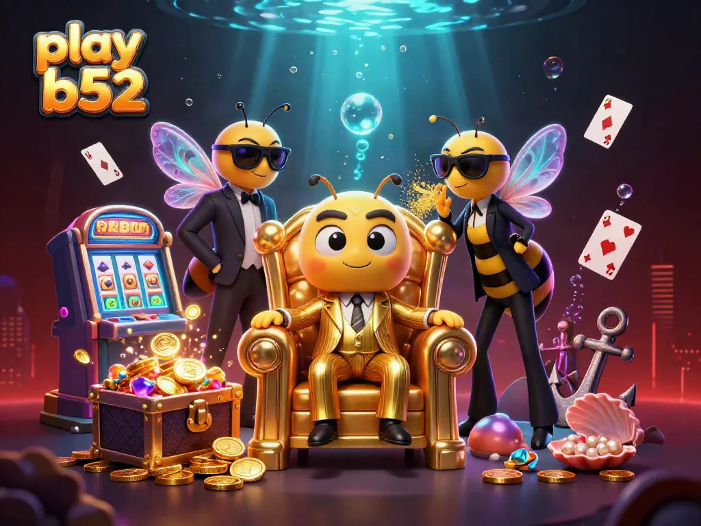 Play B52 and join the fun with a vibrant casino scene featuring characters and rich decorations.