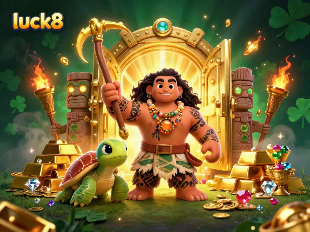Engage with luck8's vibrant casino adventure featuring a demigod and treasures in a dynamic 3D world.