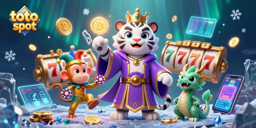 Spin and win with the colorful toto slot featuring a tiger, monkey, and jackpot symbols.