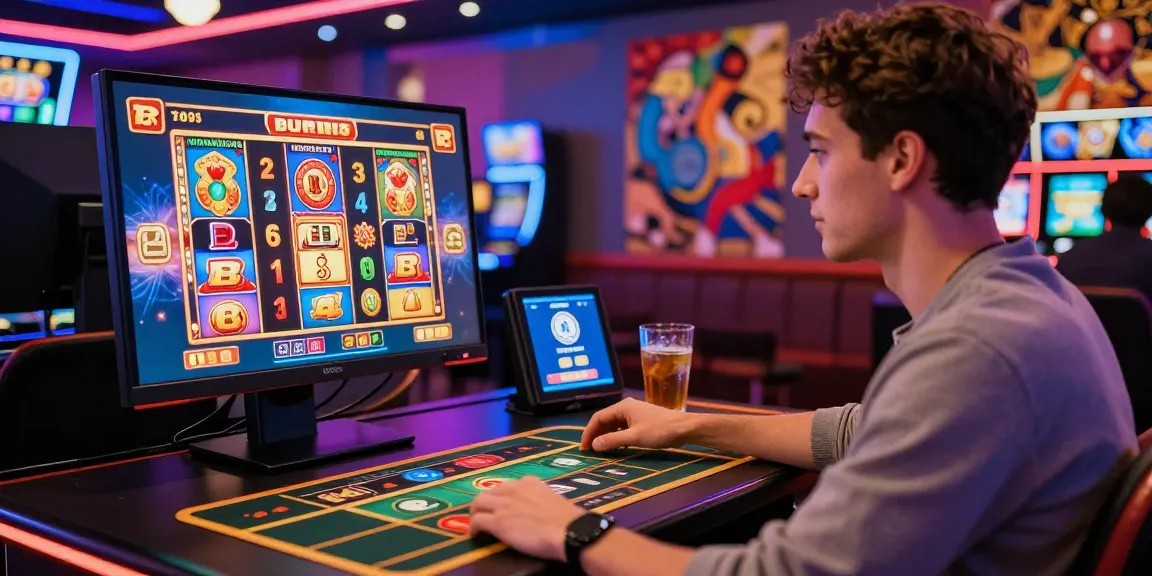 Exciting scene of a player enjoying non UK casinos with vibrant slot games and cryptocurrency payments, reflecting modern online gaming.