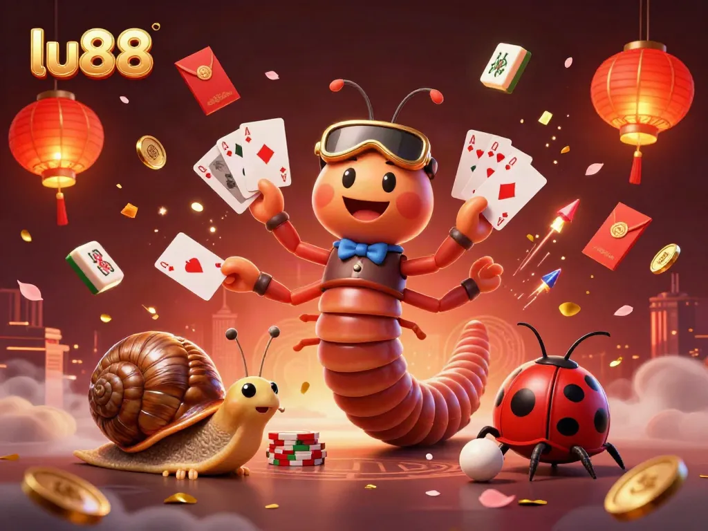 Experience thrilling gameplay at lu88 with a lively scene of unique characters and vibrant casino elements.