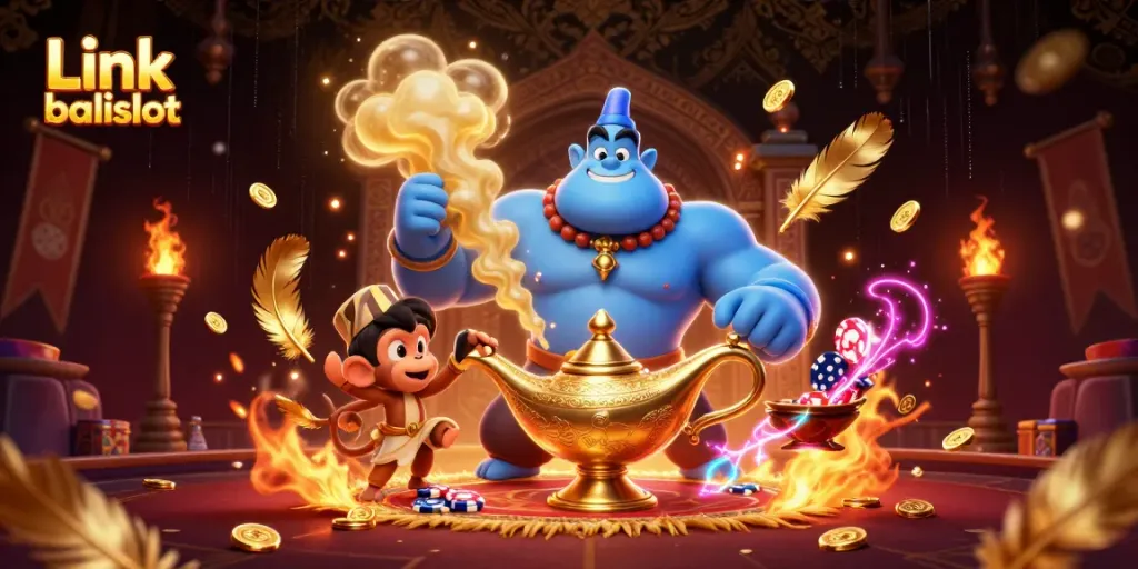 Experience a thrilling casino adventure with Link balislot surrounded by lively casino elements and characters.