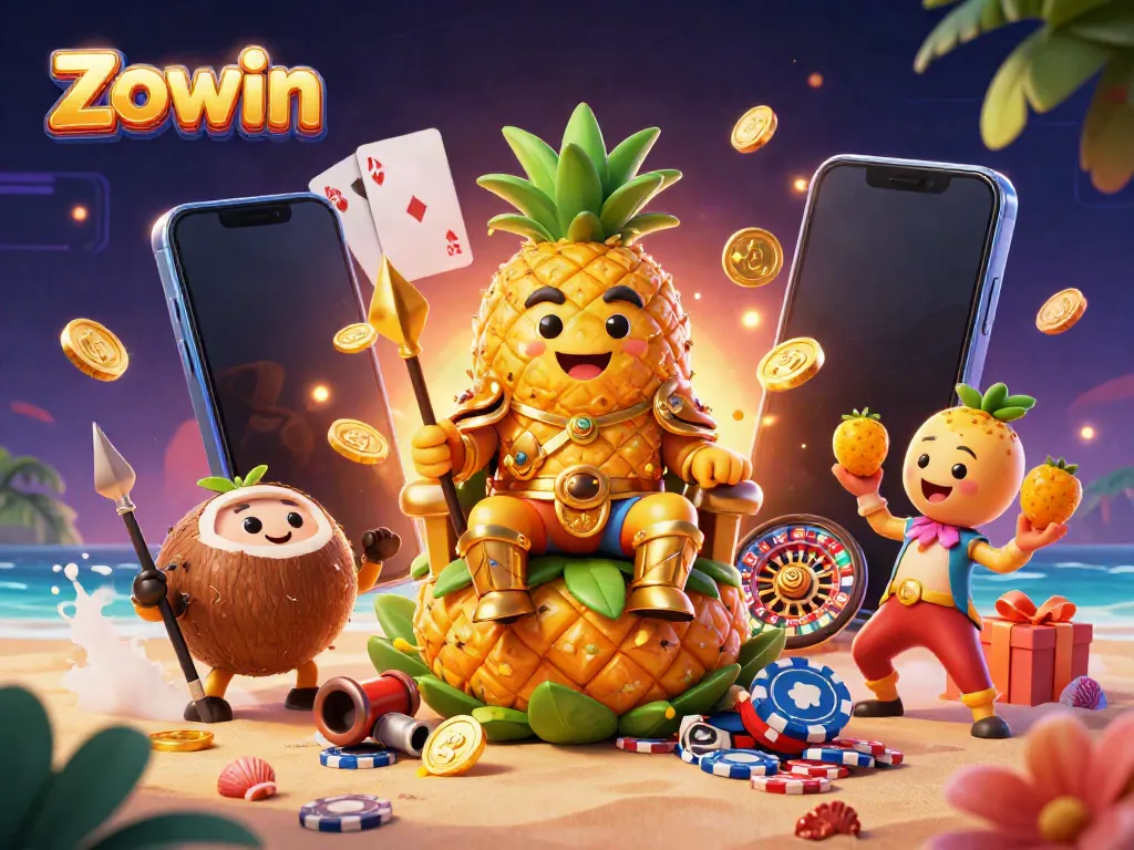 Experience top-tier gaming with Zowin's vibrant casino illustration featuring rich elements.