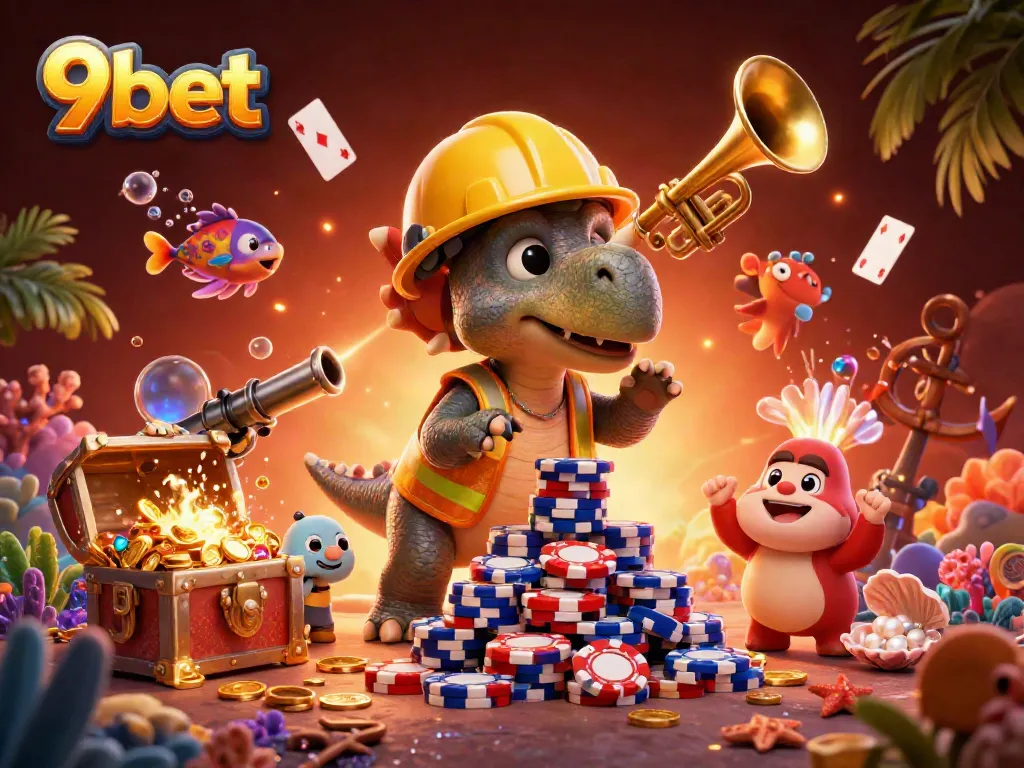 Experience exciting gameplay with 9bet in this vibrant, immersive 3D scene of winning poker chips and celebration.