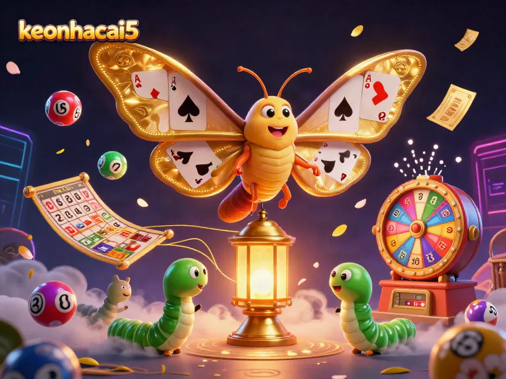 Engage with the exciting world of keonhacai5 as vibrant lottery elements and golden motifs celebrate casino thrills.