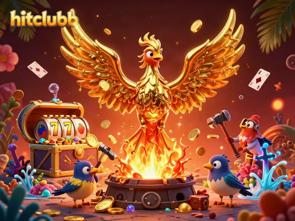 Engage with thrilling slots at hitclubb as a molten phoenix emerges, showering coins and jackpots.