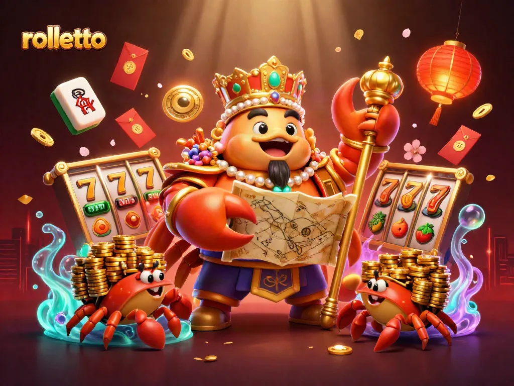 Engage in thrilling rolletto gaming with a majestic crab emperor leading an opulent casino celebration.