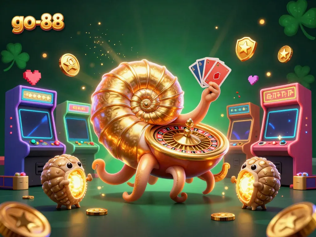 Experience exciting gameplay at go-88, featuring a giant nautilus roulette wheel surrounded by dynamic gaming elements.
