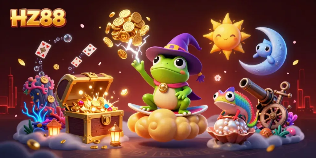 Experience winning strategy with HZ88's vibrant 3D scene filled with gold coins and casino elements.