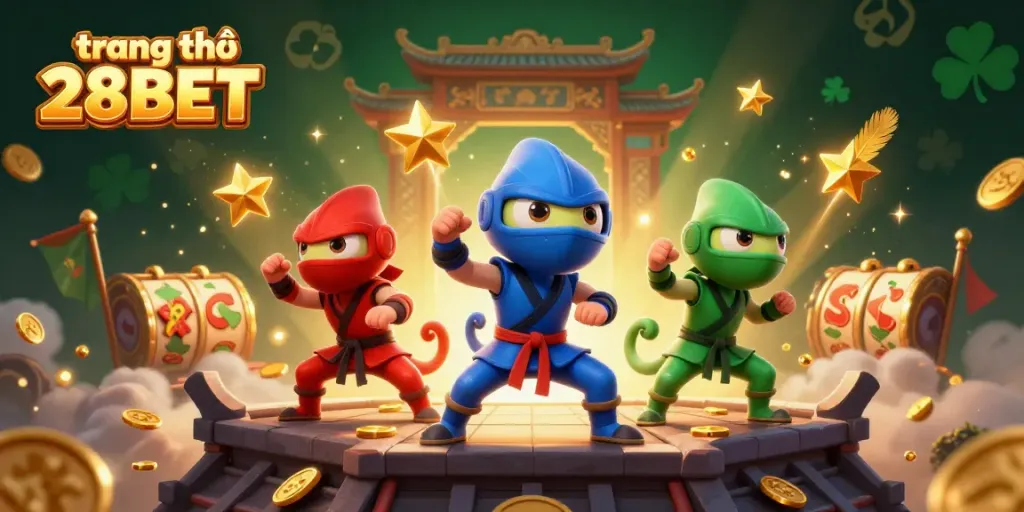 Unleash winning strategies at trang chủ 28BET with a vibrant scene of chameleon ninjas amidst casino elements.