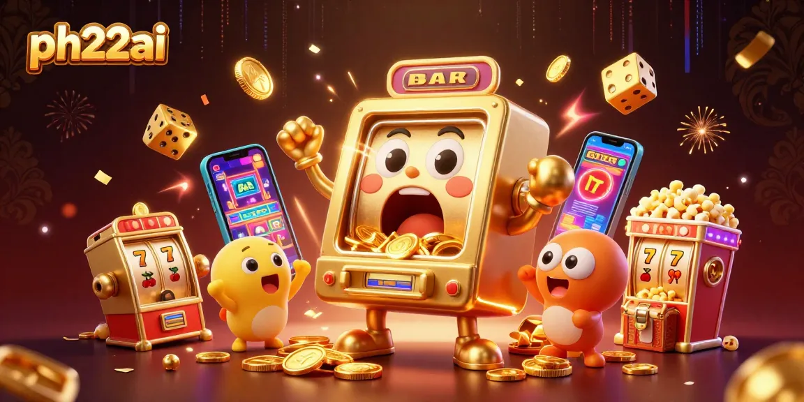 Experience ph22ai with a jubilant slot machine hitting jackpots while fireworks and coins fly around.