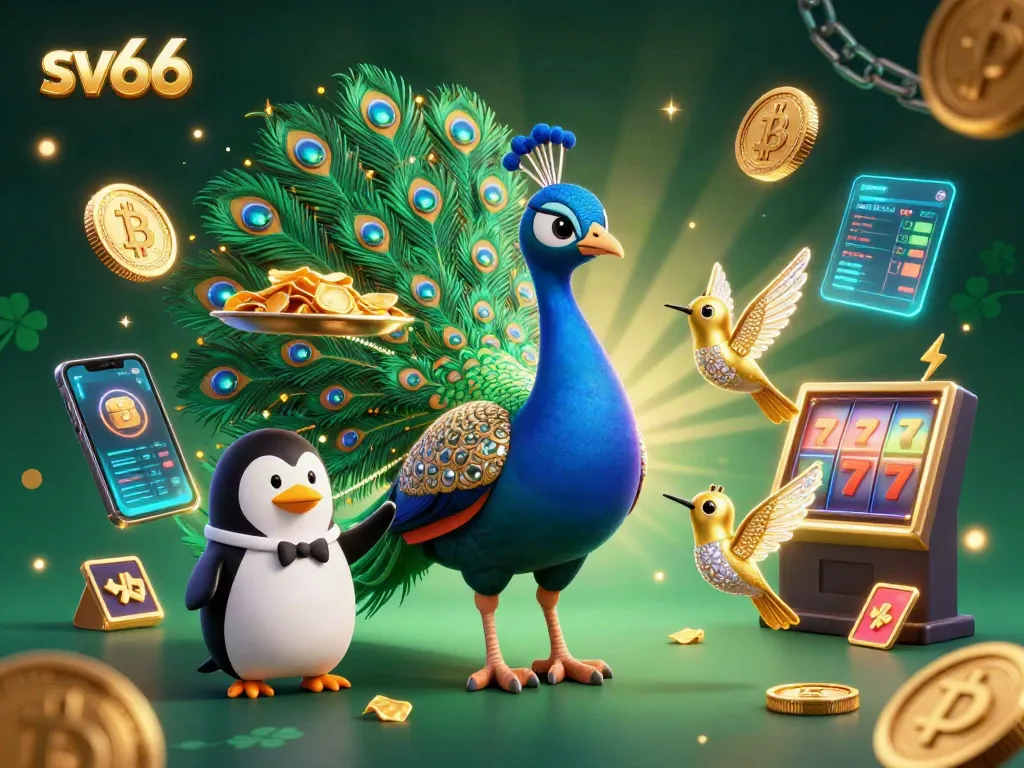 Play thrilling casino games with the sv66 aristocratic peacock and friends amidst vibrant elements.