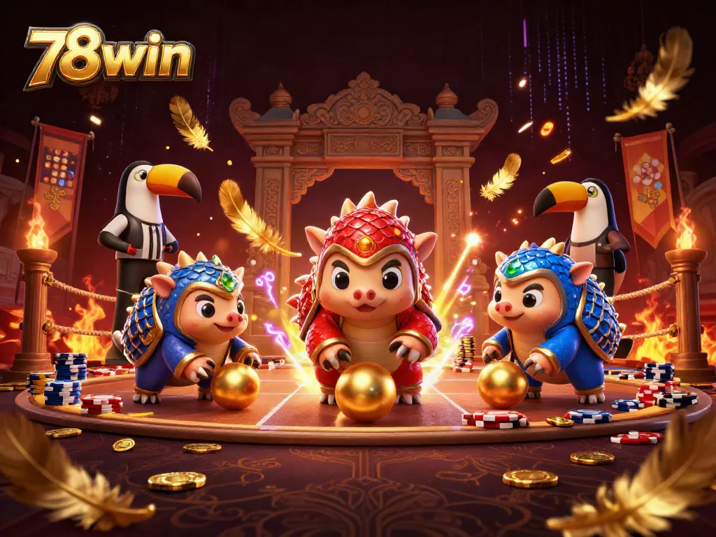 Experience thrilling action at 78win with colorful pangolins battling amid poker chips.