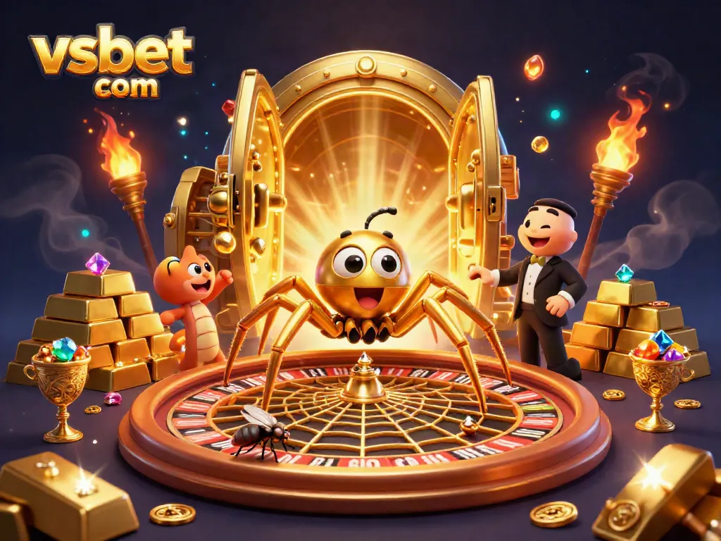 Place bets at vsbet com with a golden spider spinning a roulette-style web!