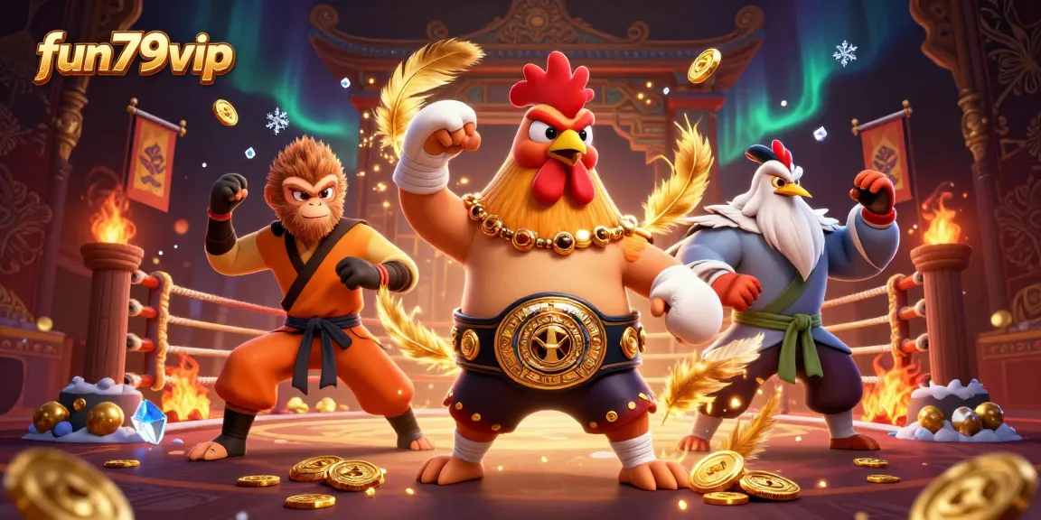 Engage in thrilling gaming action at fun79vip with vibrant characters and gambling elements surrounding the epic scene.