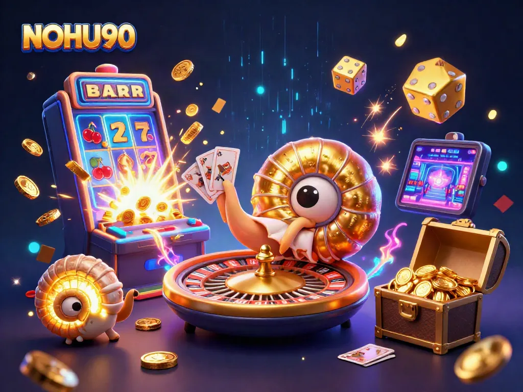 Experience thrilling wins with NOHU90's dynamic slot game scene filled with vibrant casino elements.