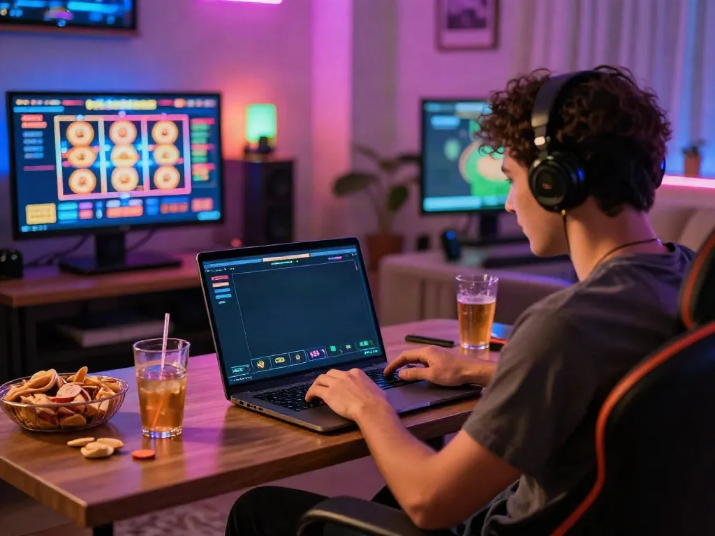 Excited player enjoying online betting on vin 88 platform at home.