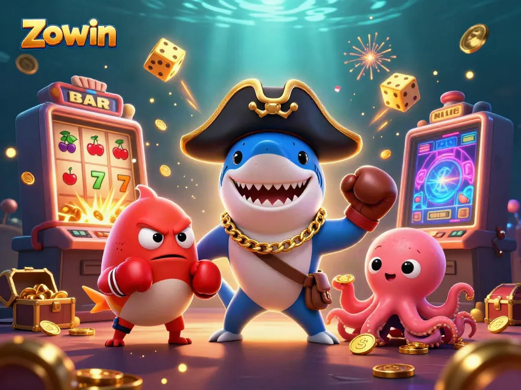 Experience thrilling adventures with Zowin's vibrant casino characters celebrating jackpots.
